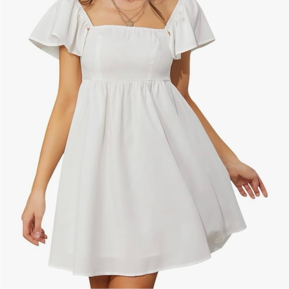 NWT Exlura Small White Sun Dress Fit and Flare Square Neck Gathered Garden Bride